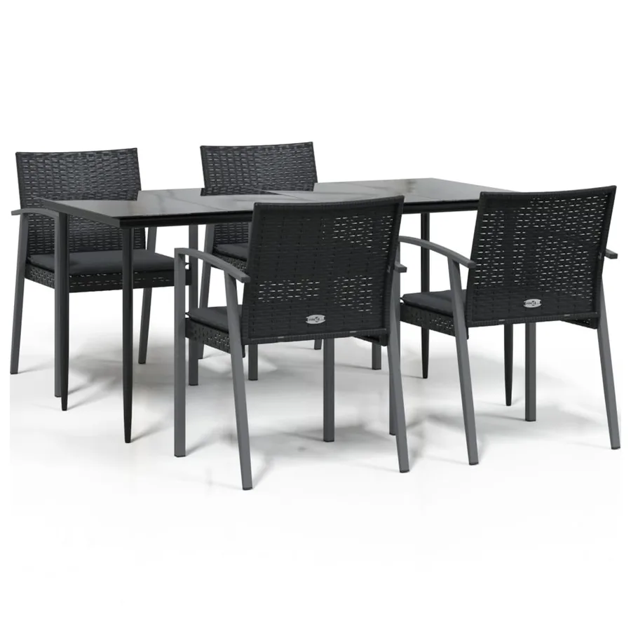 Ensemble à manger de jardin 5 pcs coussins résine tressée acier - 2