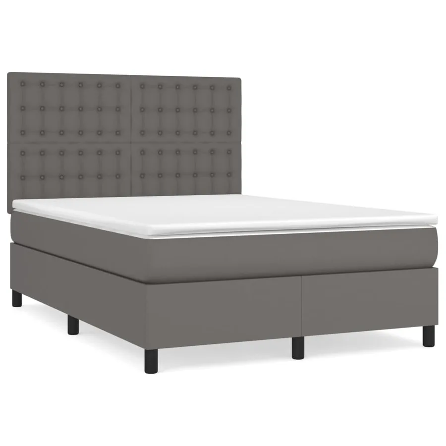 Sommier à lattes de lit avec matelas Gris 140x190 cm Similicuir - 2