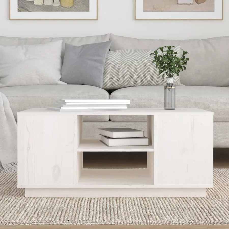 Table basse Blanc 90x49x40,5 cm Bois massif de pin - 3