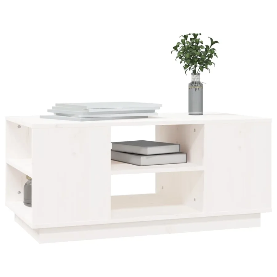 Table basse Blanc 90x49x40,5 cm Bois massif de pin - 4