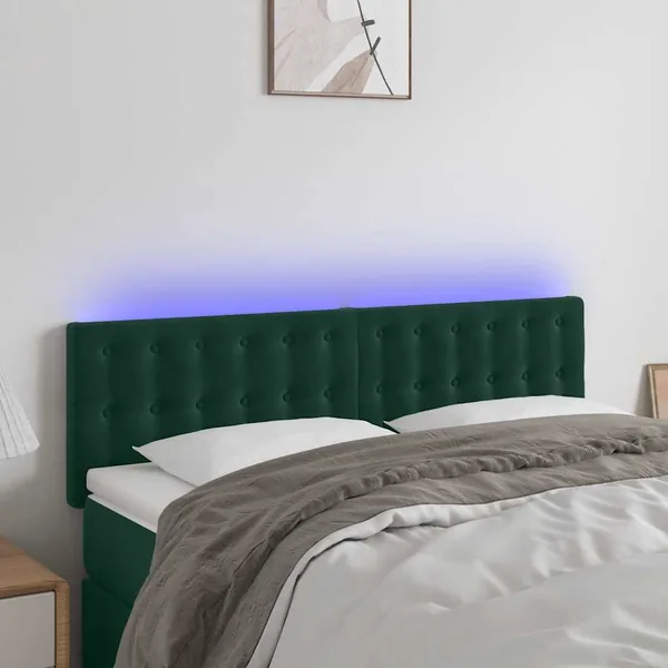 Tête de lit à LED Vert foncé 144x5x78/88 cm Velours