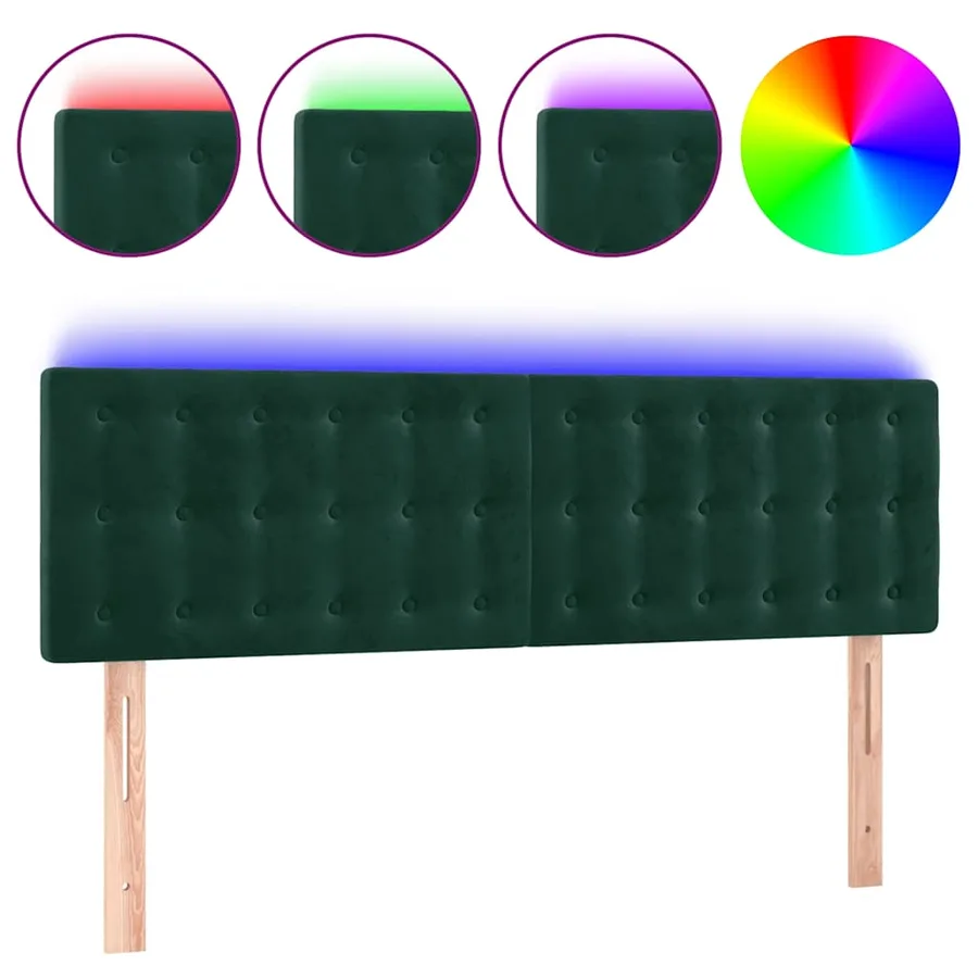 Tête de lit à LED Vert foncé 144x5x78/88 cm Velours - 2