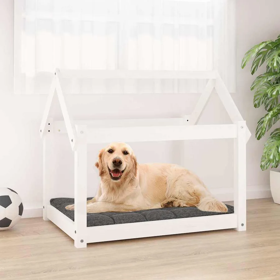 Lit pour chien Blanc 81x60x70 cm Bois de pin solide