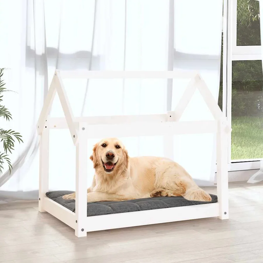 Lit pour chien Blanc 81x60x70 cm Bois de pin solide - 3