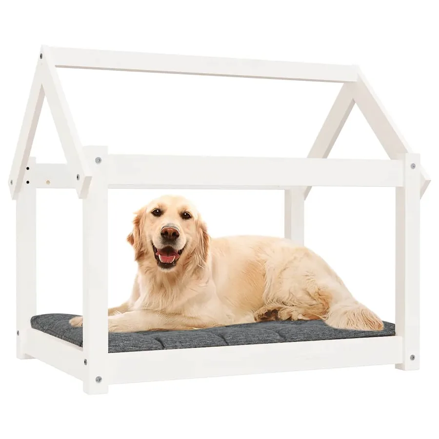 Lit pour chien Blanc 81x60x70 cm Bois de pin solide - 4