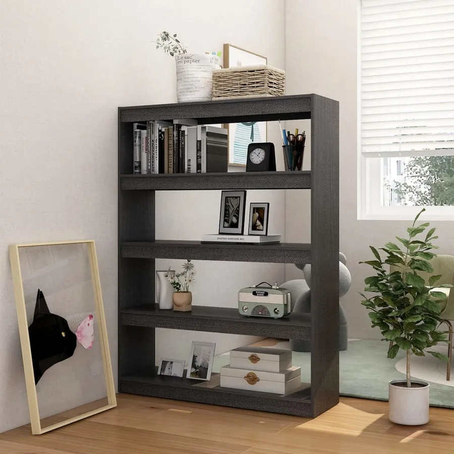 Bibliothèque/Séparateur de pièce Gris 100x30x135,5cm Pin massif - 3