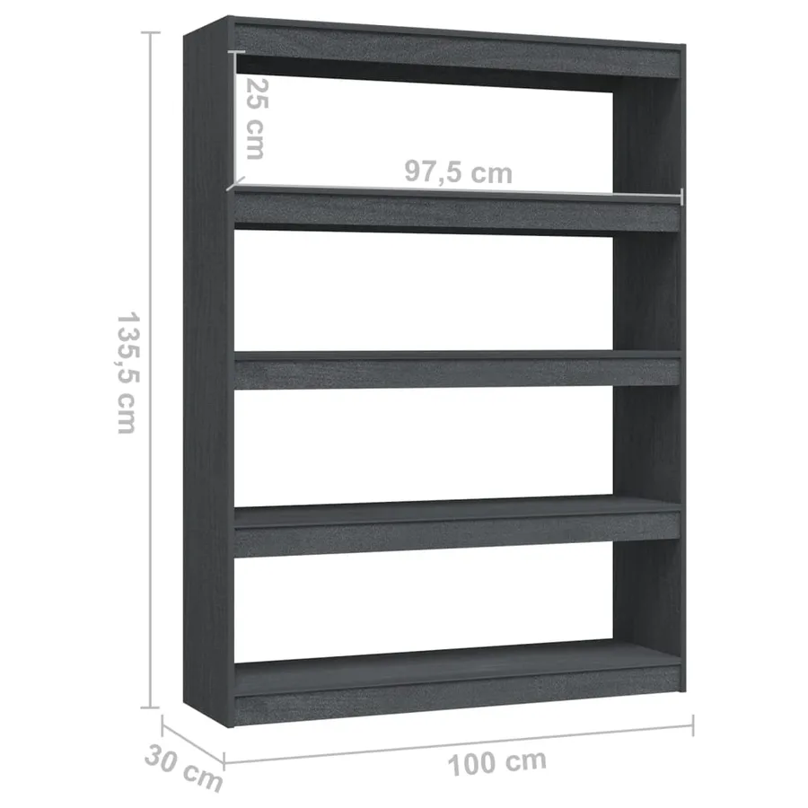 Bibliothèque/Séparateur de pièce Gris 100x30x135,5cm Pin massif - 8