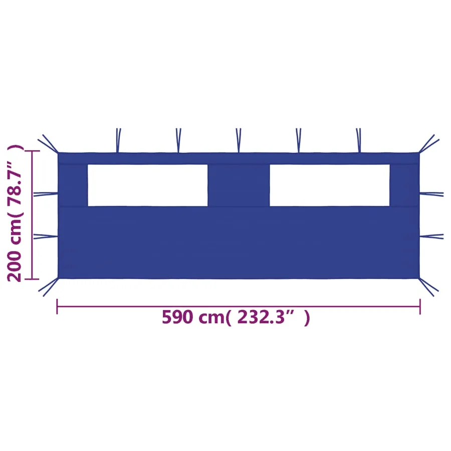 Paroi latérale de belvédère avec fenêtres 6x2 m Bleu - 4