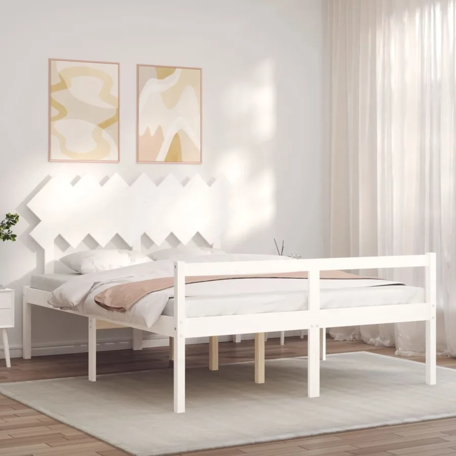 Lit pour personne âgée sans matelas blanc 140x190cm bois massif - 3