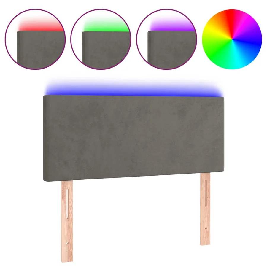 Tête de lit à LED Gris foncé 100x5x78/88 cm Velours - 2
