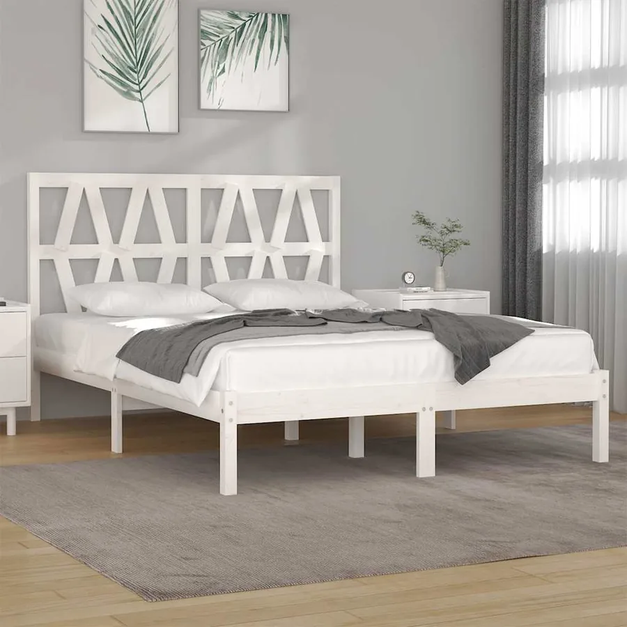 Cadre de lit sans matelas blanc bois massif 120x200 cm
