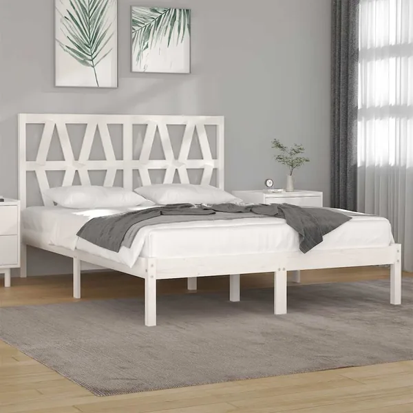 Cadre de lit sans matelas blanc bois massif 120x200 cm