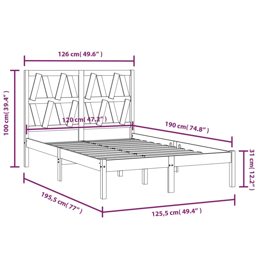 Cadre de lit sans matelas bois massif - 6