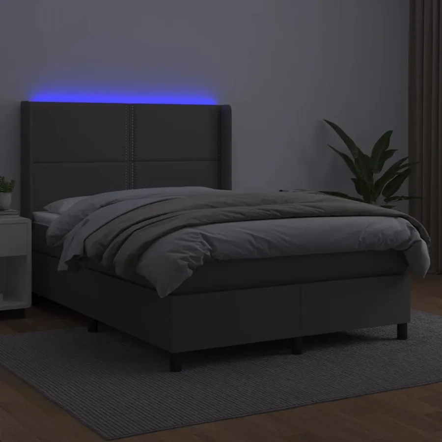 Sommier à lattes de lit matelas LED Gris 140x200 cm Similicuir - 3