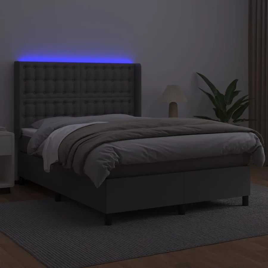 Sommier à lattes de lit matelas LED Gris 140x190cm Similicuir - 3