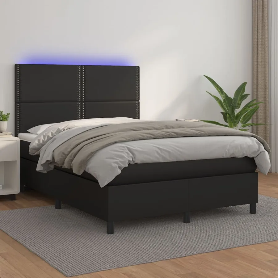 Sommier à lattes de lit avec matelas et LED Noir 140x200 cm