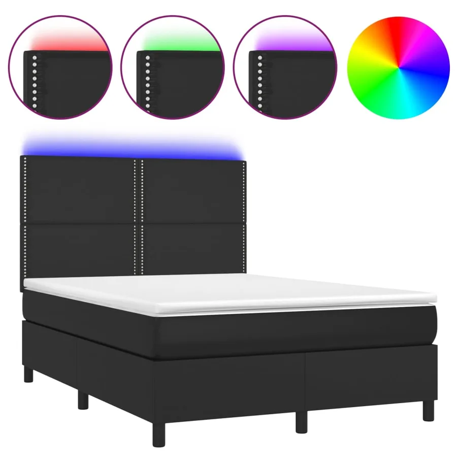 Sommier à lattes de lit avec matelas et LED Noir 140x200 cm - 2