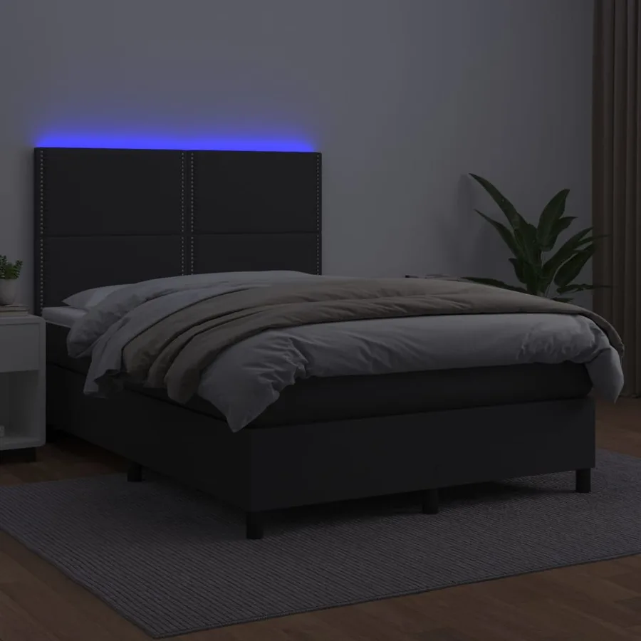 Sommier à lattes de lit avec matelas et LED Noir 140x200 cm - 4