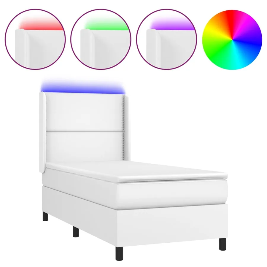 Sommier à lattes de lit matelas LED Blanc 100x200 cm Similicuir - 2