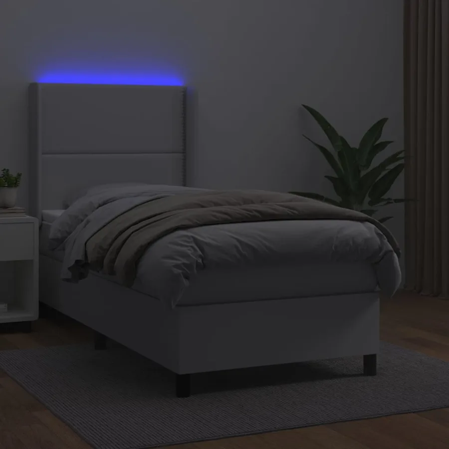Sommier à lattes de lit matelas LED Blanc 100x200 cm Similicuir - 3