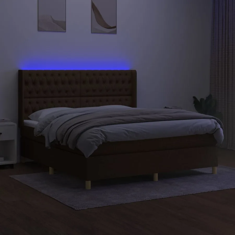 Sommier à lattes de lit matelas et LED Marron foncé 160x200 cm - 3