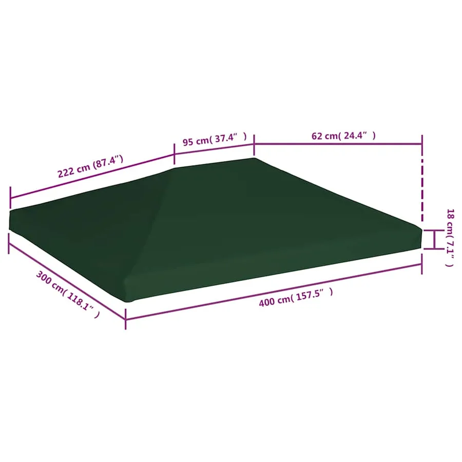 Toile supérieure de belvédère 310 g / m² 4 x 3 m Vert - 6