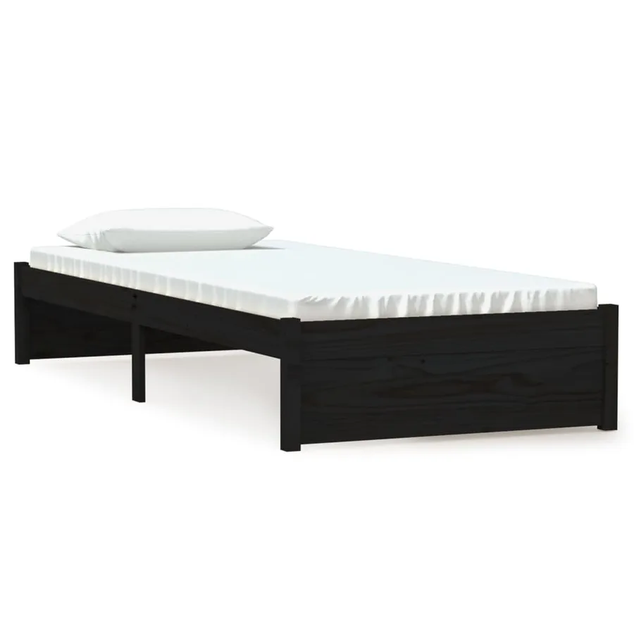 Cadre de lit sans matelas noir bois massif 75x190 cm - 2