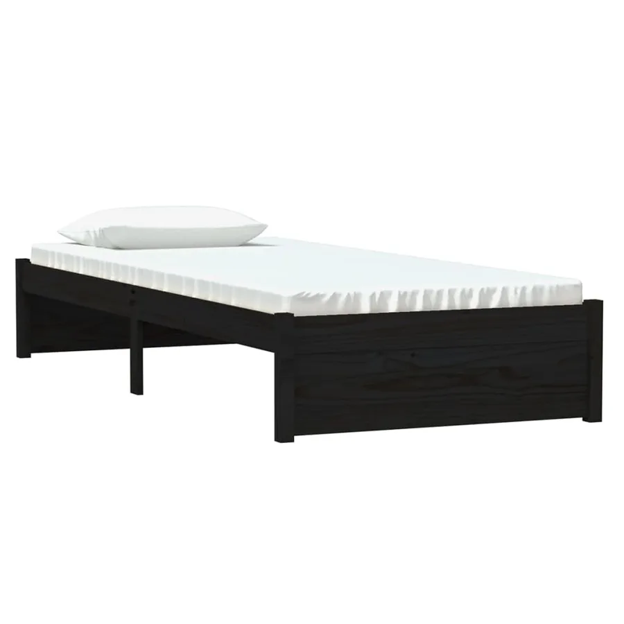Cadre de lit sans matelas noir bois massif 75x190 cm - 3