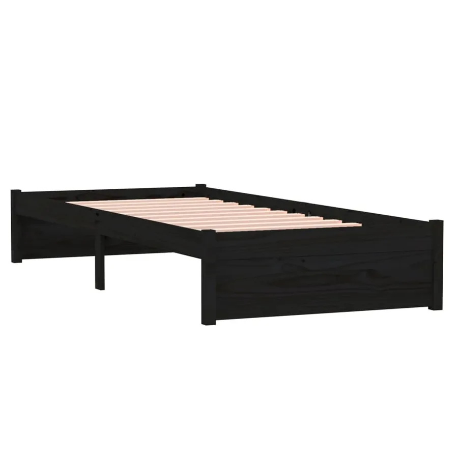Cadre de lit sans matelas noir bois massif 75x190 cm - 4