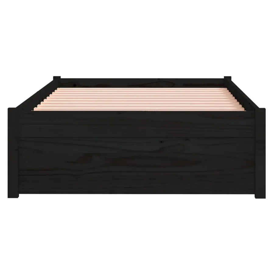 Cadre de lit sans matelas noir bois massif 75x190 cm - 5