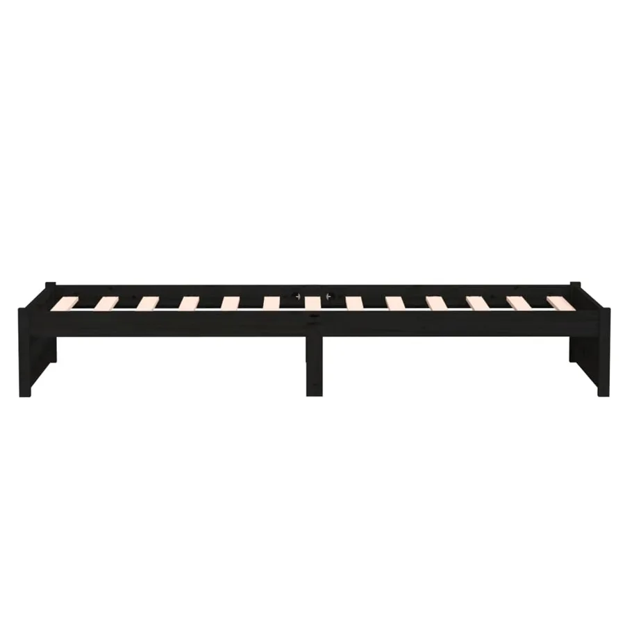 Cadre de lit sans matelas noir bois massif 75x190 cm - 6