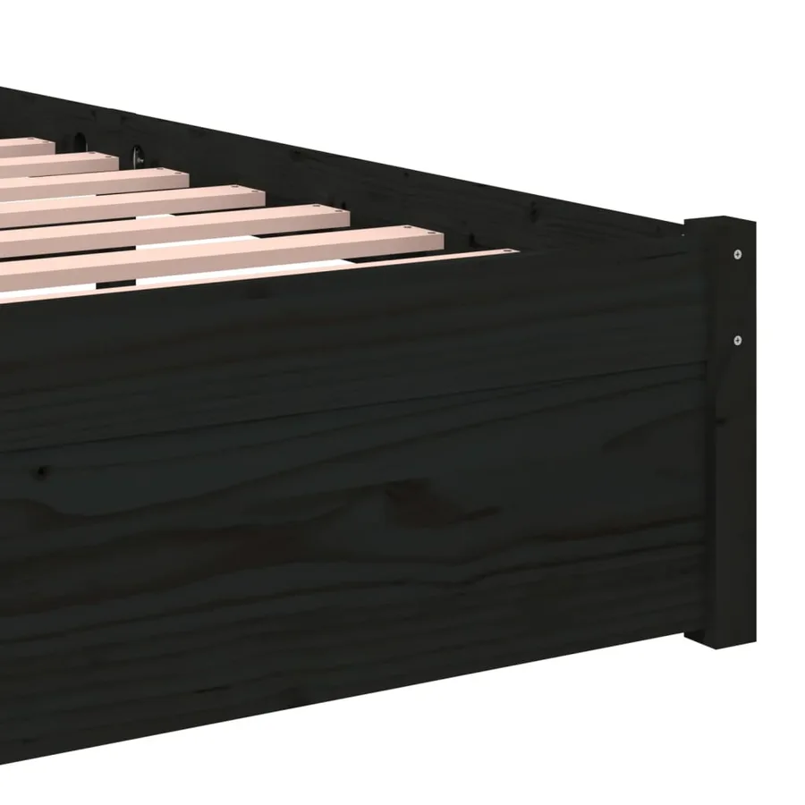 Cadre de lit sans matelas noir bois massif 75x190 cm - 7