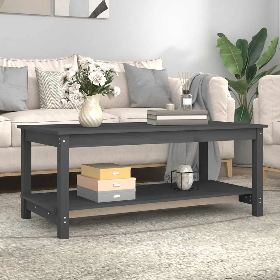 Table basse Gris 110x55x45 cm Bois massif de pin - 3