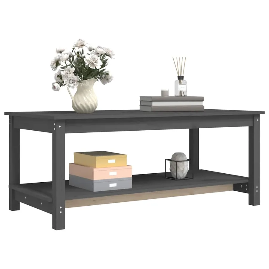Table basse Gris 110x55x45 cm Bois massif de pin - 4