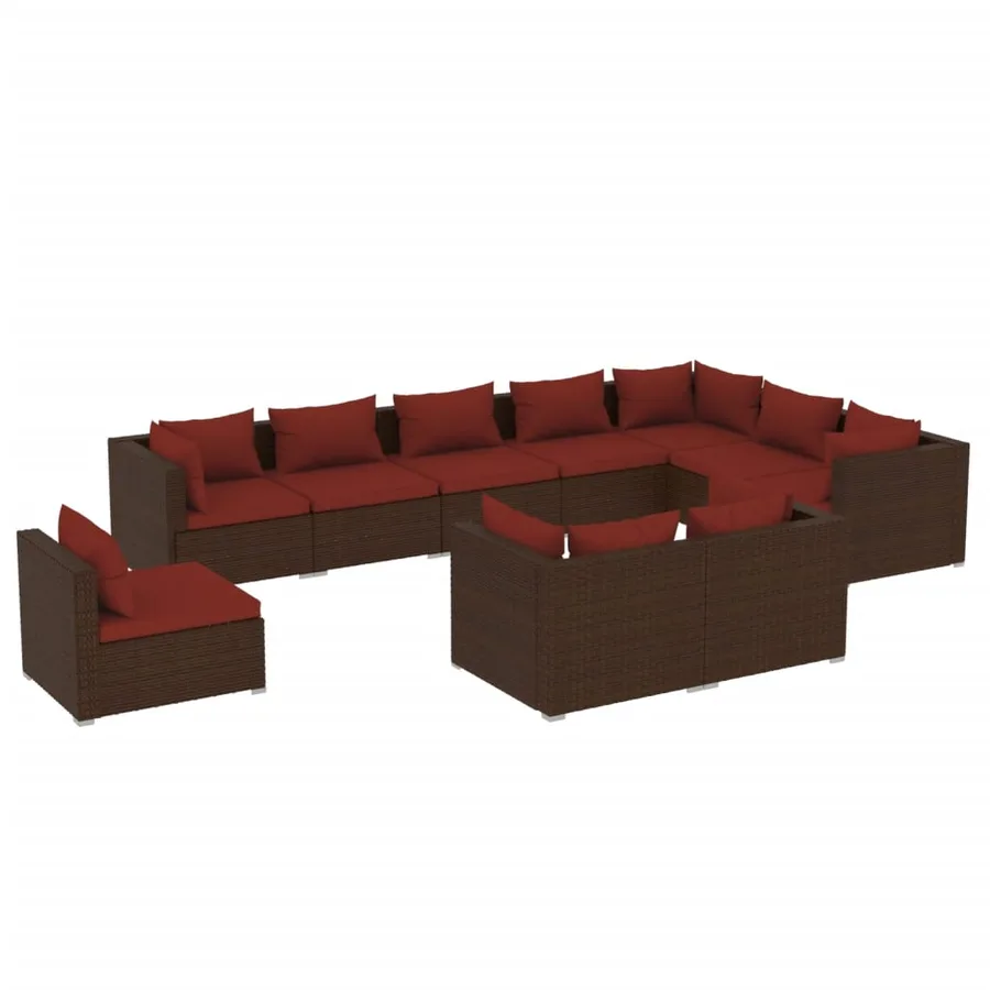 Salon de jardin 10 pcs avec coussins Résine tressée Marron - 2