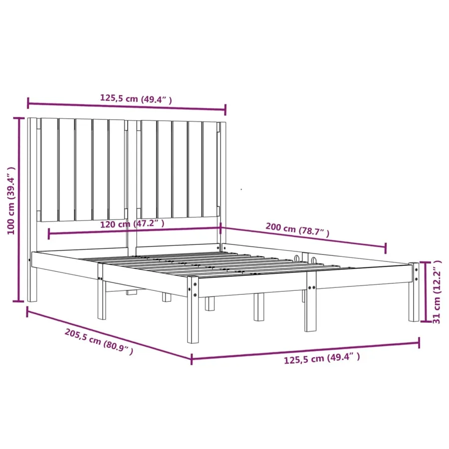 Cadre de lit sans matelas 120x200 cm bois de pin massif - 6