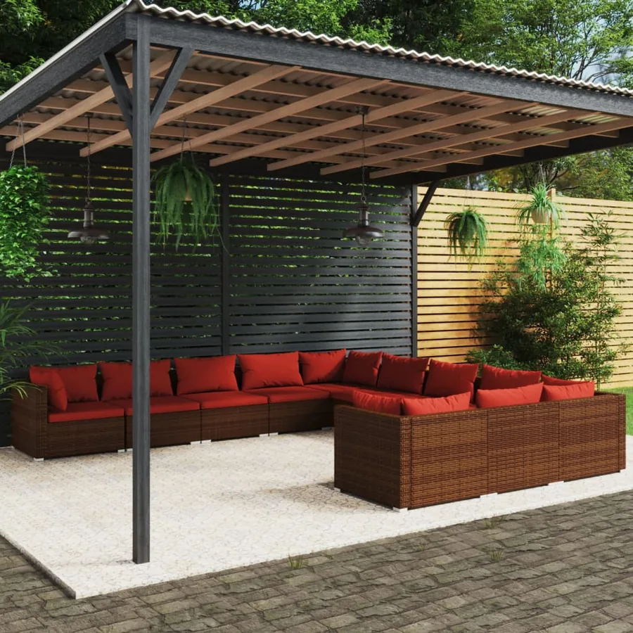 Salon de jardin 11 pcs avec coussins Résine tressée Marron