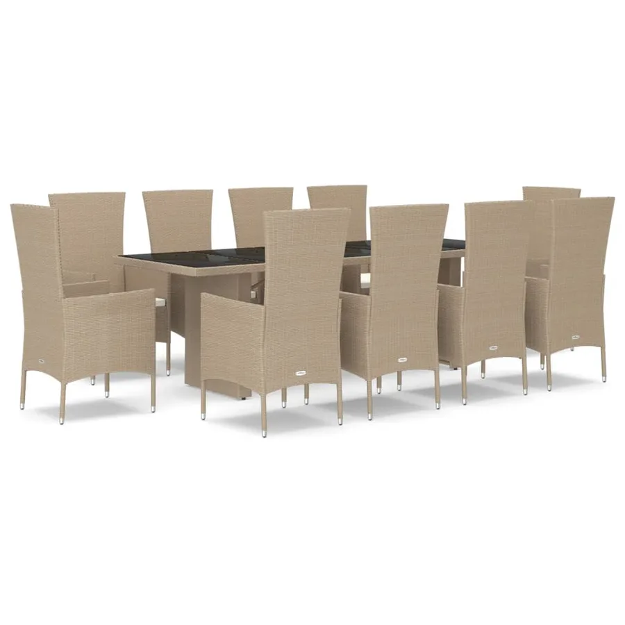 Ensemble à manger de jardin et coussins 11 pcs beige poly rotin - 2