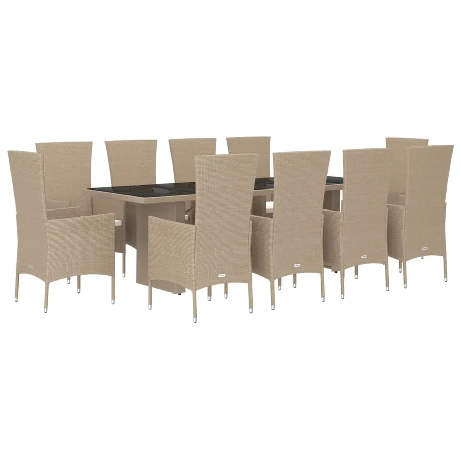 Ensemble à manger de jardin et coussins 11 pcs beige poly rotin - 3
