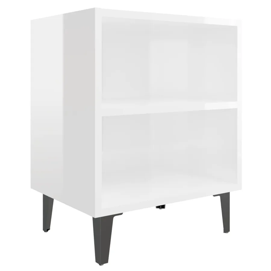 Tables de chevet pieds en métal 2 pcs blanc brillant 40x30x50cm - 3