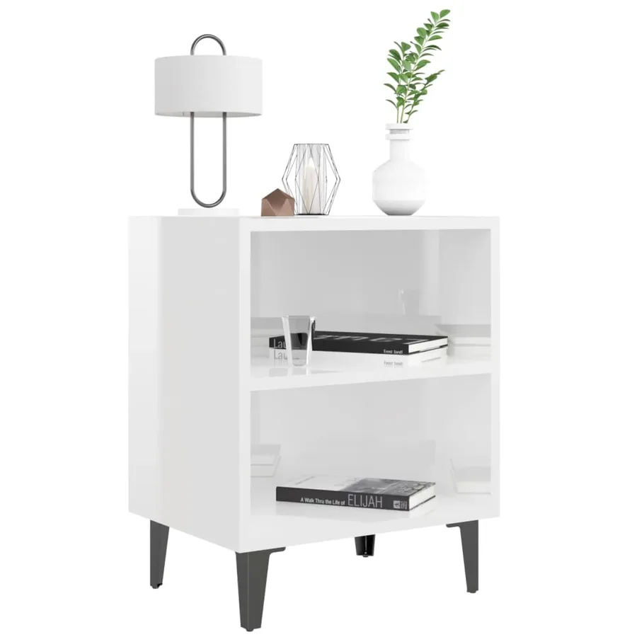 Tables de chevet pieds en métal 2 pcs blanc brillant 40x30x50cm - 4