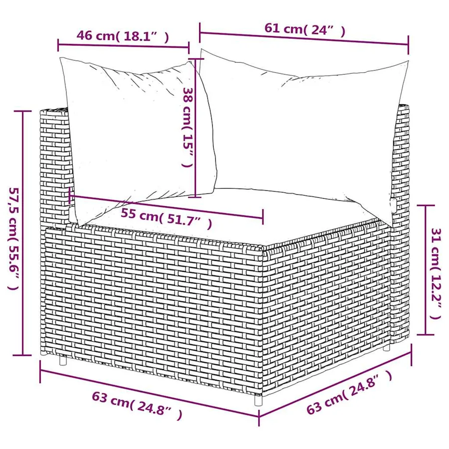 Canapé d'angle de jardin avec coussins gris résine tressée - 8