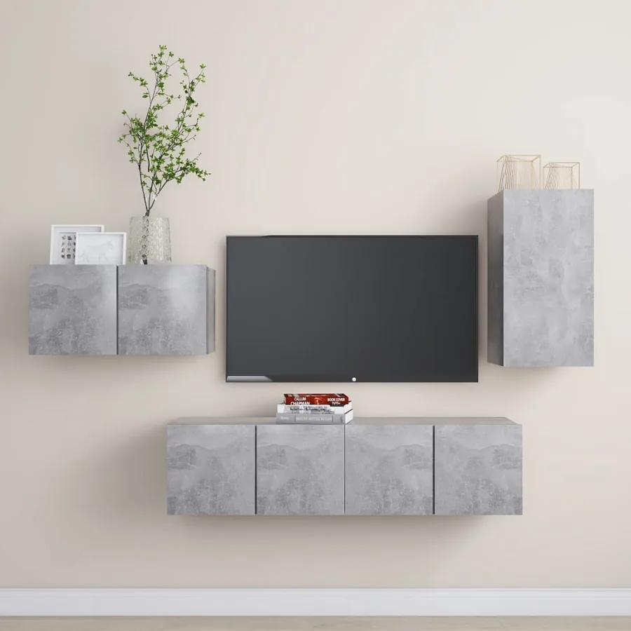 Ensemble de meubles TV 4 pcs Gris béton Bois d'ingénierie