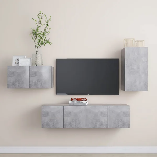 Ensemble de meubles TV 4 pcs Gris béton Bois d'ingénierie