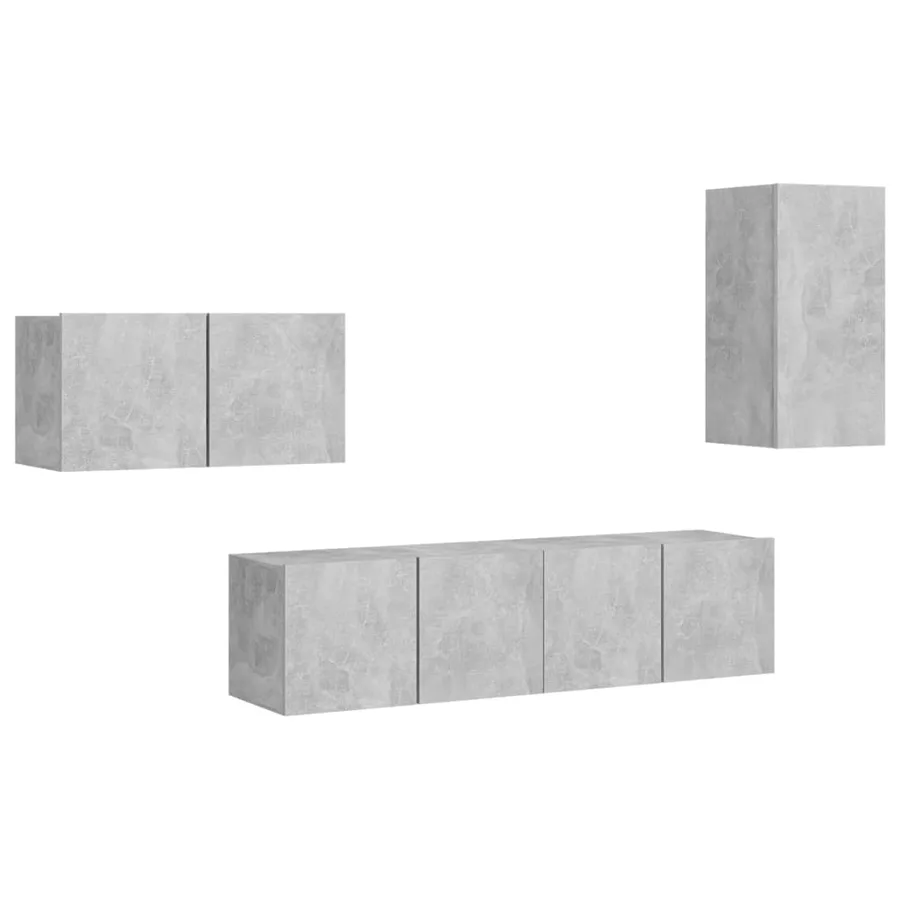 Ensemble de meubles TV 4 pcs Gris béton Bois d'ingénierie - 2