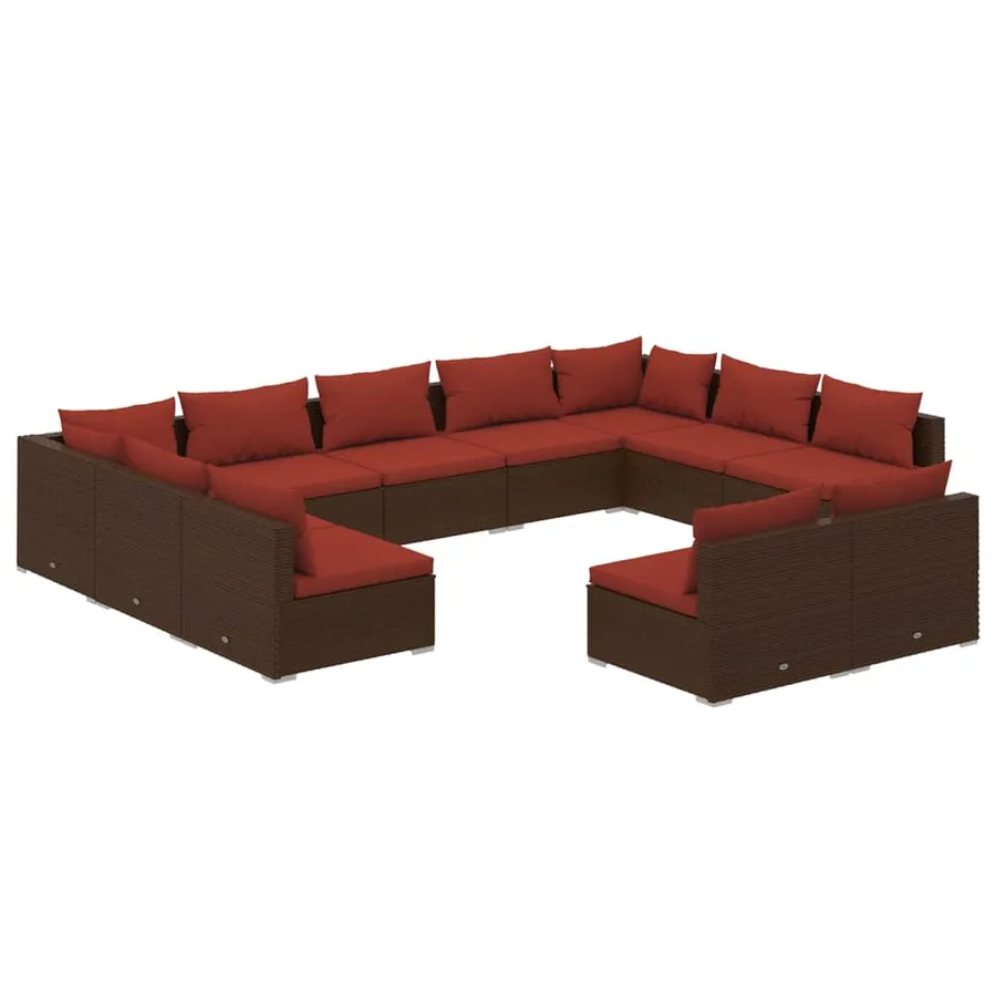 Salon de jardin 11 pcs avec coussins Marron Résine tressée - 2