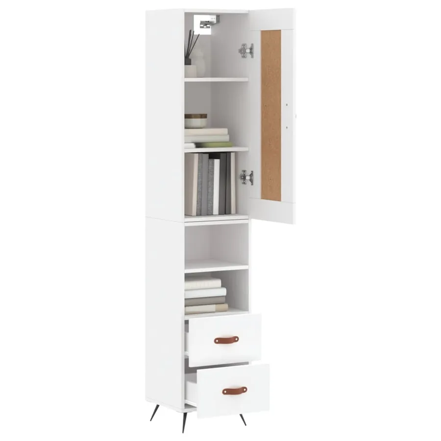Buffet haut Blanc 34,5x34x180 cm Bois d'ingénierie - 3