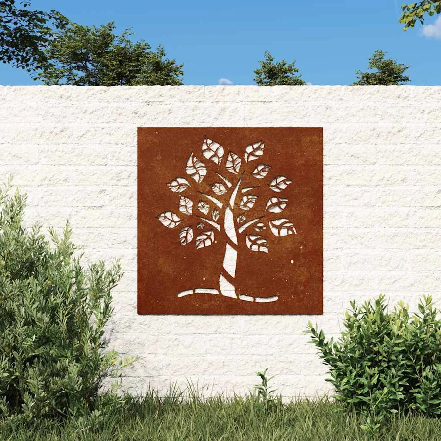 Décoration murale jardin 55x55 cm acier corten design d'arbre