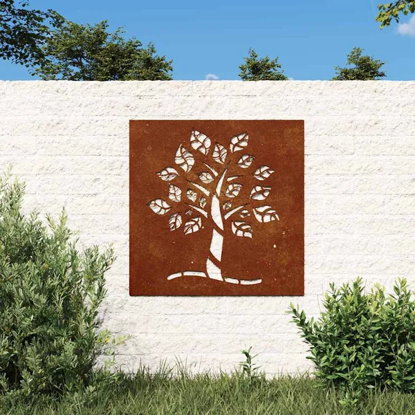 Décoration murale jardin 55x55 cm acier corten design d'arbre