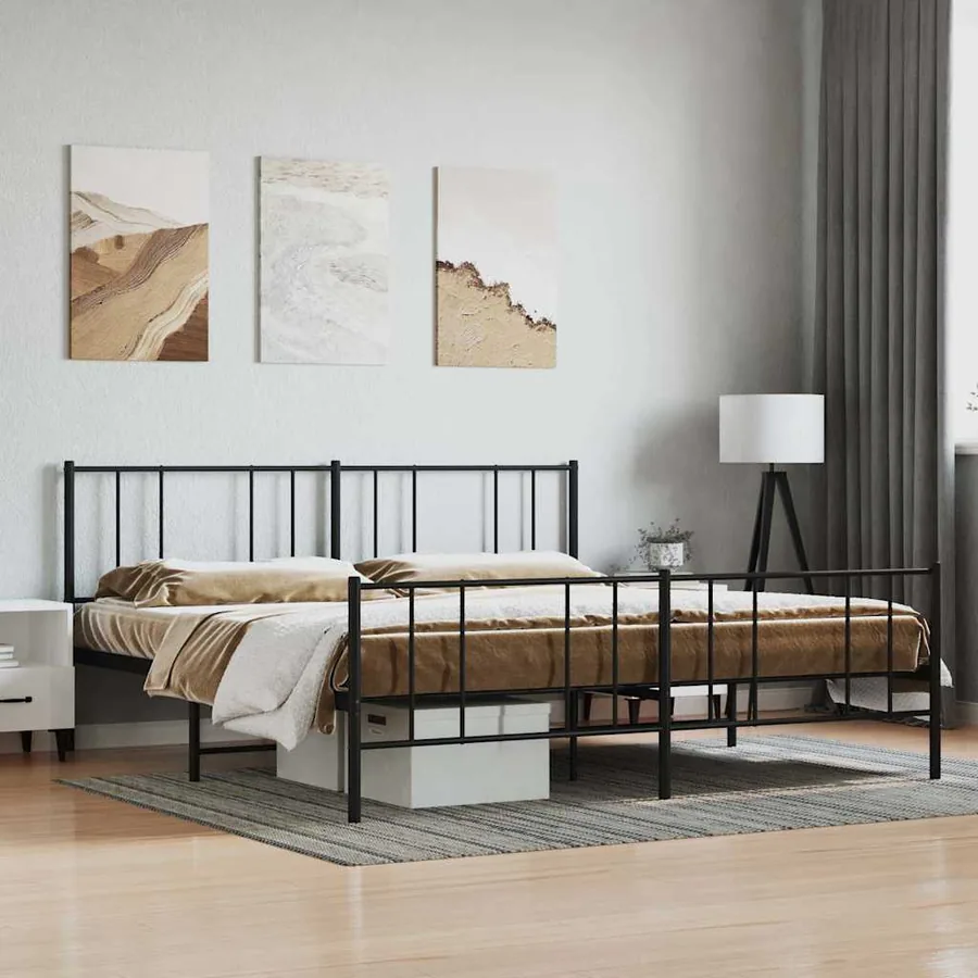 Cadre de lit métal sans matelas avec pied de lit noir 180x200cm